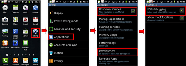 Android 2.3 أو إصدار سابق: تمكين تصحيح أخطاء USB