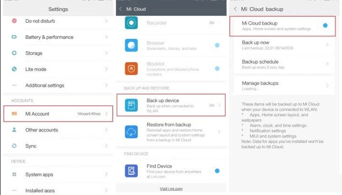 الرسائل النصية الاحتياطية على Xiaomi إلى Mi Cloud