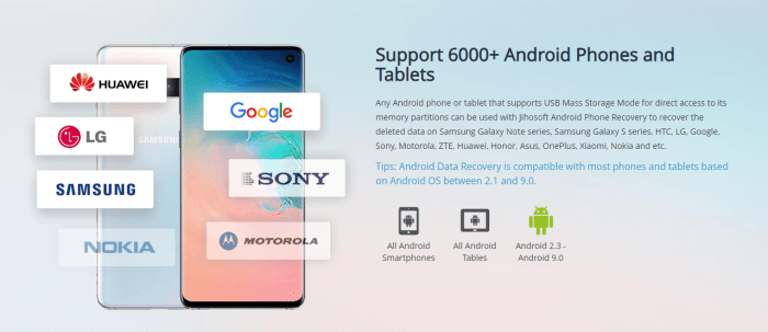 Jihosoft Android Phone Recovery: العلامات التجارية المدعومة