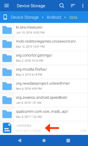 قم بإزالة ملفات .NOMEDIA باستخدام مدير الملفات على نظام Android