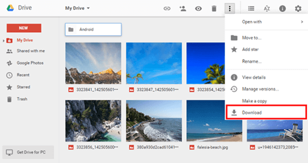 Google Drive تنزيل الصور على الكمبيوتر