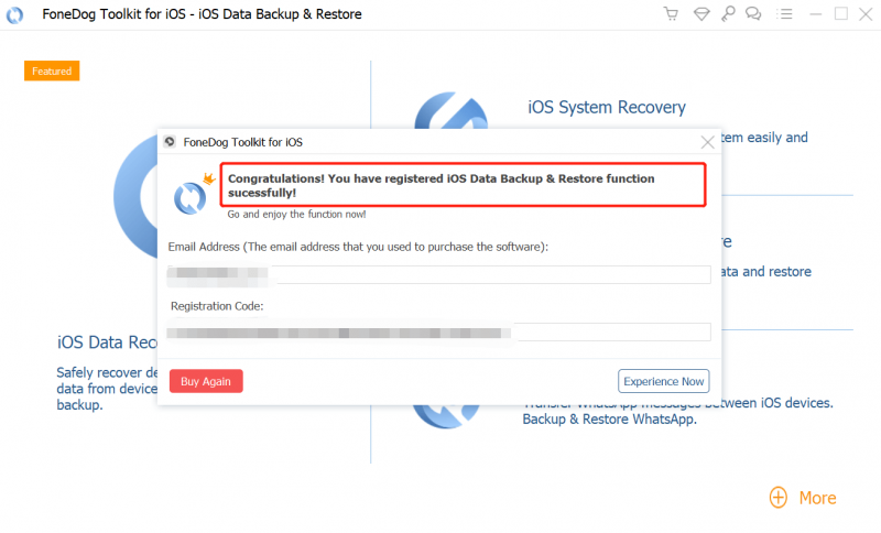 قم بتسجيل FoneDog iOS Data Recover-Backup