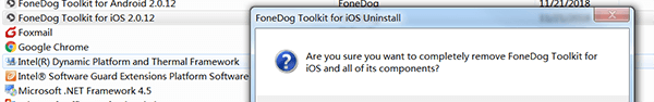 تأكيد إلغاء تثبيت Fonedog Ios Toolkit