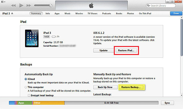 استعادة iPad من iTunes Backups