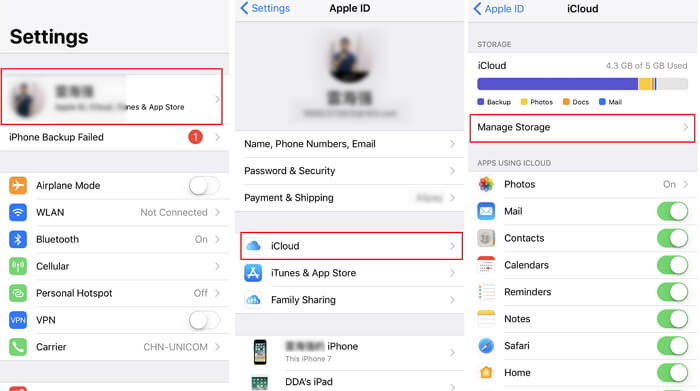 إدارة iCloud Storage iOS