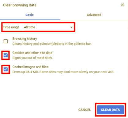 امسح ذاكرة التخزين المؤقت وملفات تعريف الارتباط في Chrome