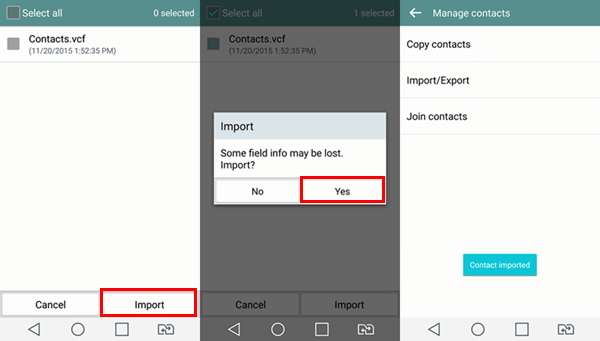 حدد Android Contacts To Import