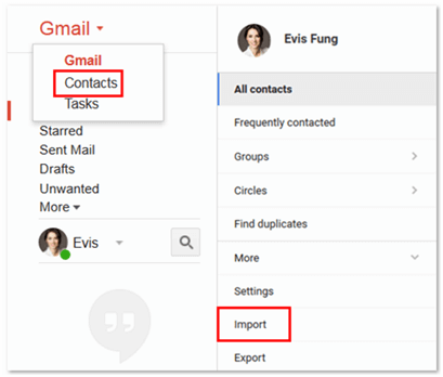 إعداد استيراد جهات اتصال Gmail
