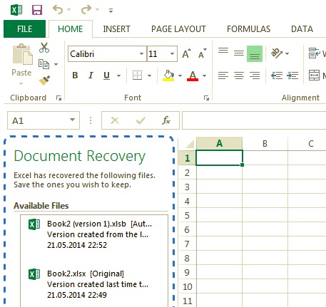 استعادة ملفات Excel المحذوفة - ملف غير محفوظ