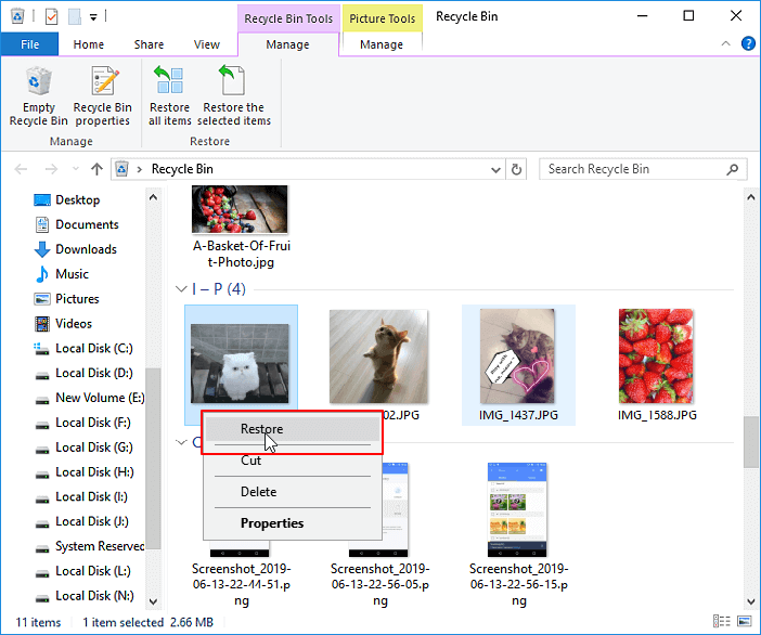 برنامج استرداد JPEG عبر سلة المحذوفات في Windows