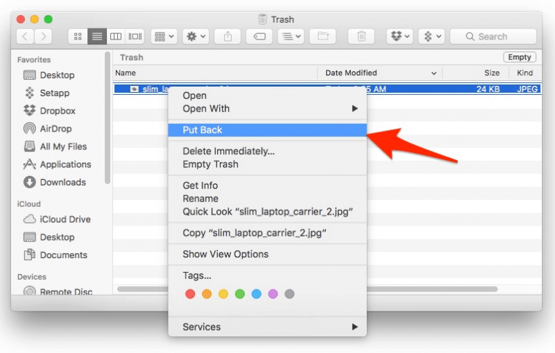 برنامج استرداد JPEG عبر Trash في Mac