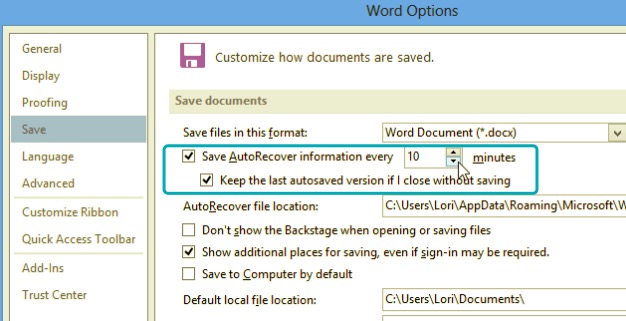 قم بتشغيل الحفظ التلقائي على MS Word 2013 لتجنب إغلاق Word دون حفظ