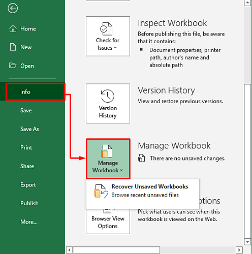 استرداد الإصدار السابق من ملف Excel باستخدام إدارة المصنف