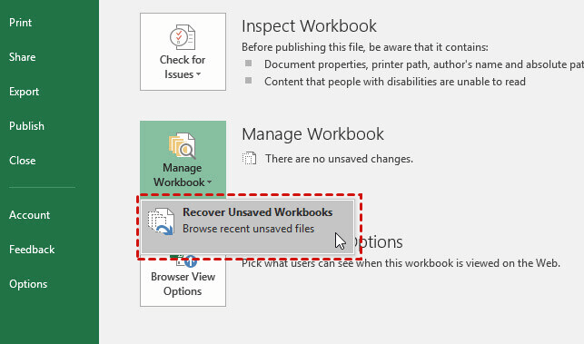 استرجع الملفات باستخدام موقع ملف استرداد Excel على نظام التشغيل Windows