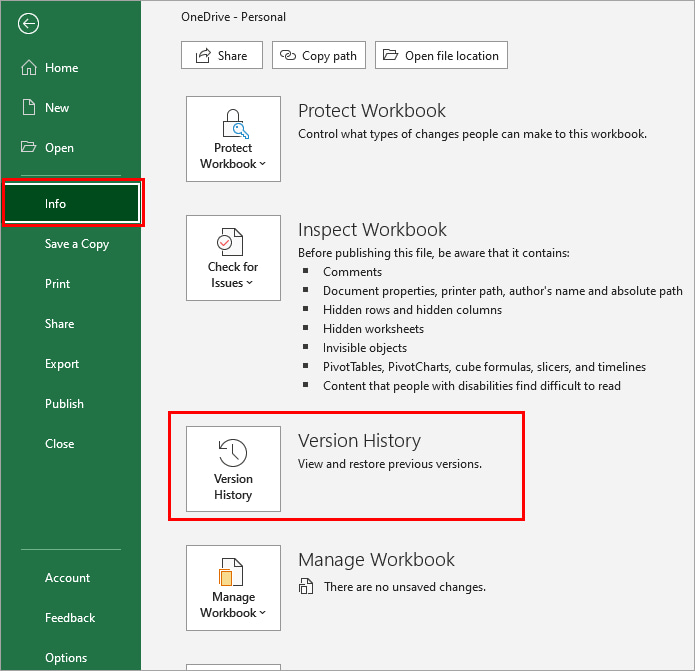 استرداد الإصدار السابق من ملف Excel باستخدام سجل الإصدارات في Excel