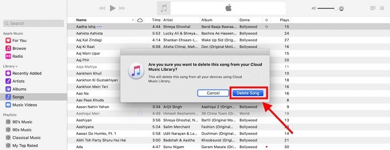 حذف الأغنية من مكتبة iTunes