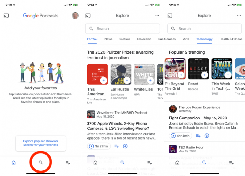 استخدام تطبيق Google Podcasts للوصول إلى iTunes Podcasts على Android