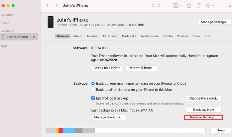 استعادة بيانات iPhone المفقودة مع النسخ الاحتياطي من خلال iTunes