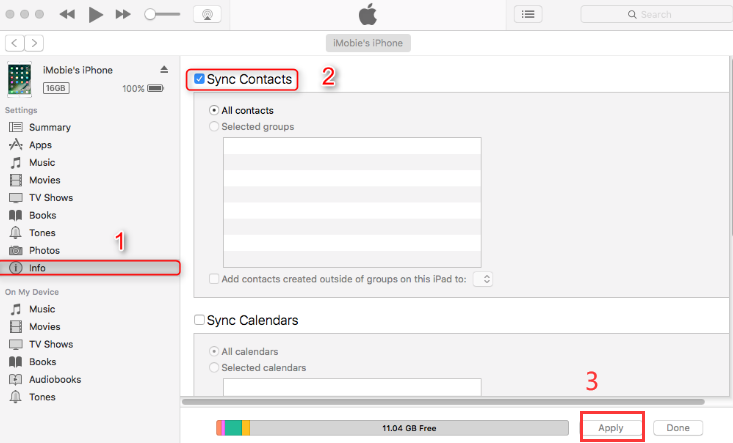 انقل جهات الاتصال من Samsung إلى iPhone باستخدام iTunes