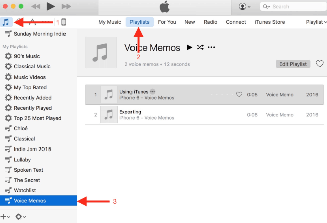 ابحث عن مذكرات صوتية في iTunes