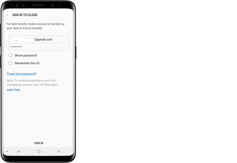 قم بتسجيل الدخول إلى iCloud لنقل بيانات iPhone الخاصة بك إلى جهاز Samsung الخاص بك