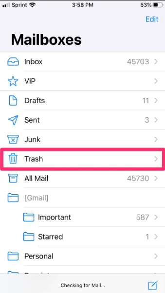 استعادة رسائل البريد الإلكتروني المحذوفة من سلة المهملات على iPhone