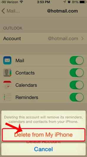 احذف حساب Hotmail من جهاز iPhone لإصلاحه