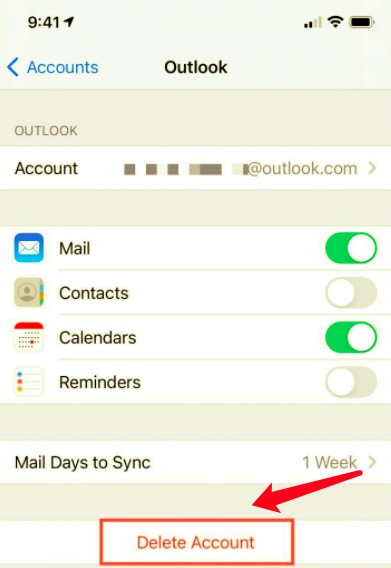 احذف حساب Outlook وقم بإعداده مرة أخرى لحل مشكلة عدم عمل Outlook على iPhone