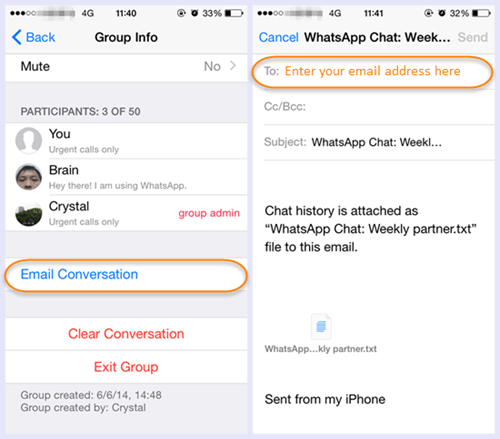 تصدير محادثات WhatsApp إلى البريد الإلكتروني استخراج رسائل WhatsApp من iPhone Backup