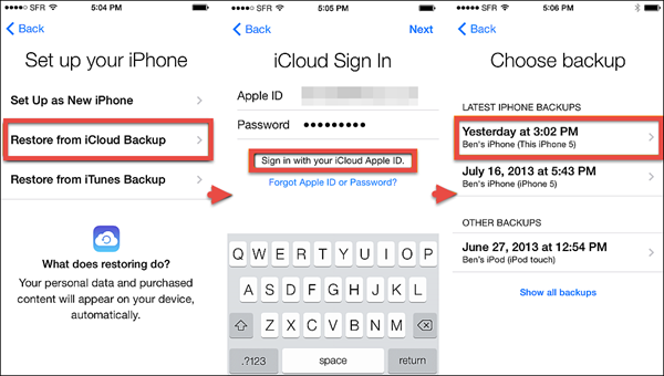 قم بإعداد iPhone لاستعادة iMessages من iCloud
