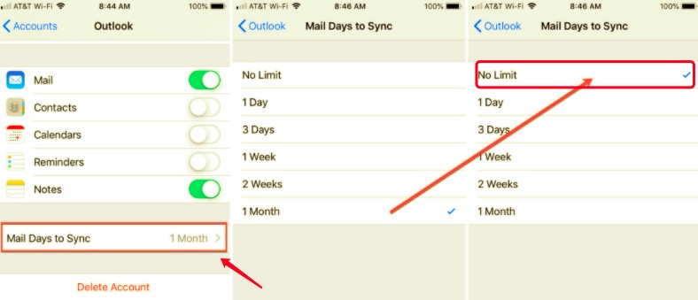 تحقق من أيام البريد لمزامنة الإعدادات لإصلاح Hotmail لا يعمل على مشكلة iPhone