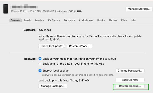 استخدم iTunes Backup لإصلاح ملاحظات iPhone المحذوفة بنفسه
