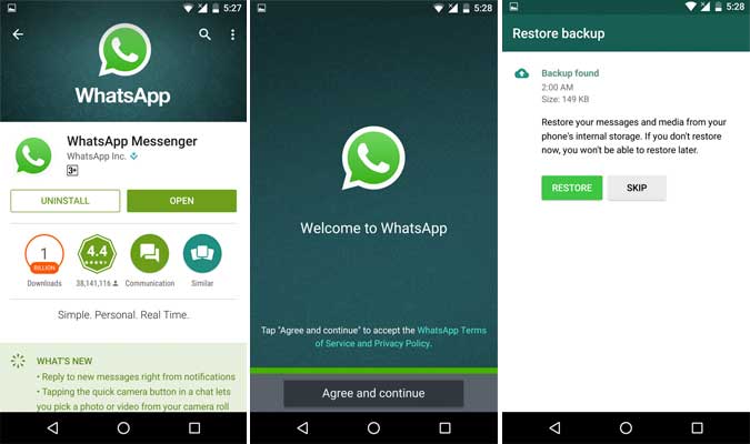 أعد تثبيت Whatsapp Android