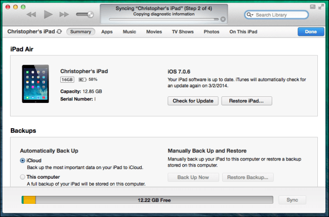 نقل البيانات من iPad إلى iPad الجديد باستخدام iTunes