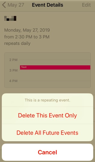كيفية حذف الأحداث المتكررة على iPhone