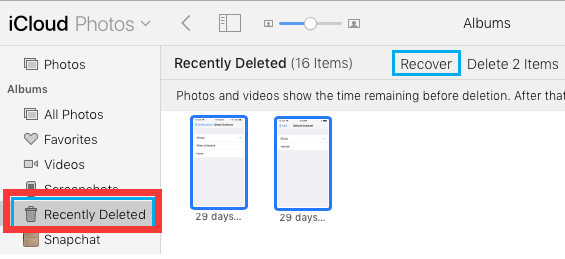 حذف الصور في iCloud