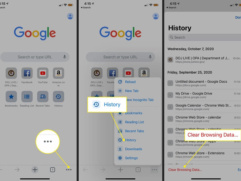 مسح بيانات التصفح من Chrome على iPhone