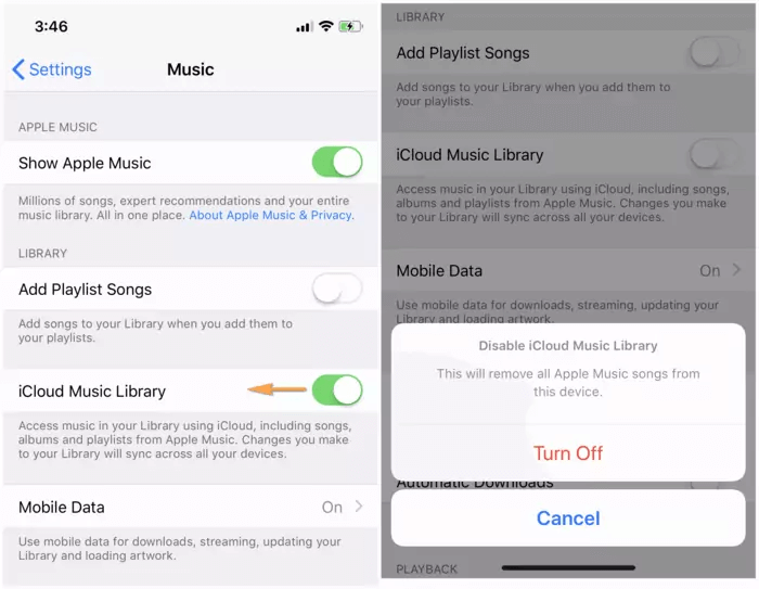 قم بإلغاء تنشيط مكتبة موسيقى iCloud لإصلاح تعذر إضافة موسيقى إلى iPhone