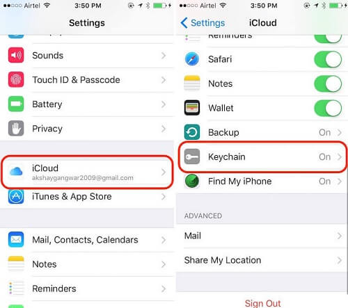 سلسلة مفاتيح Icloud