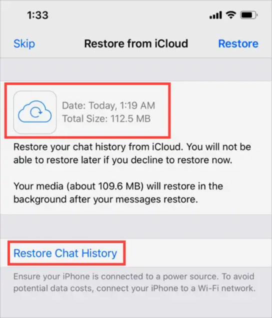 استعادة الواتس اب من نسخة iCloud الاحتياطية