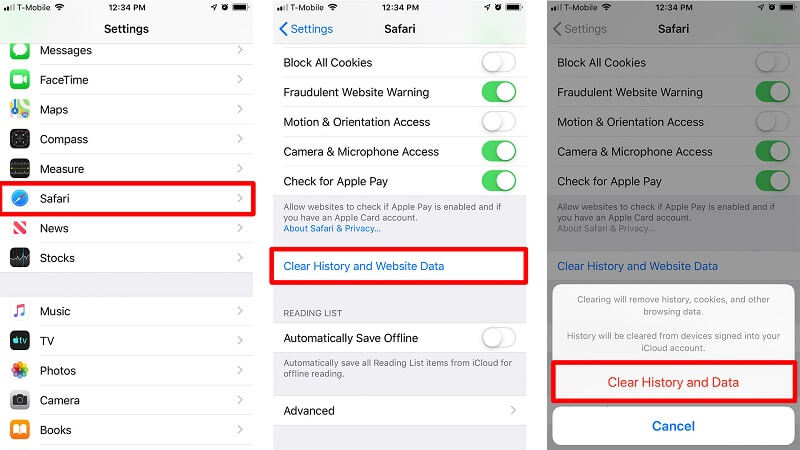 حذف محفوظات Safari على iPhone