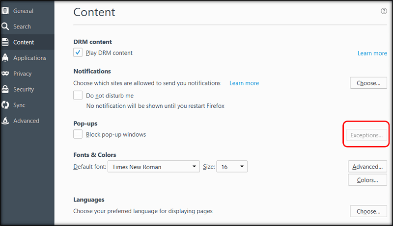 السماح بالنوافذ المنبثقة على Mac Firefox