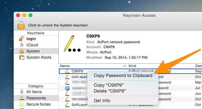 كيفية البحث عن كلمة مرور Wifi على جهاز Mac ، نسخ كلمة المرور