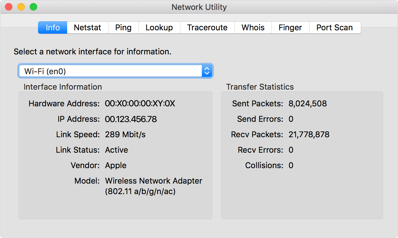 الأداة المساعدة للشبكة Mac Network Utility