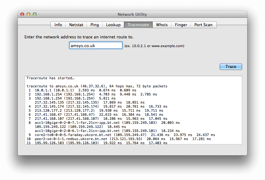أداة الشبكة Mac Traceroute