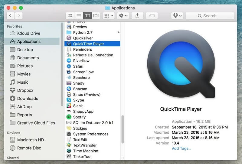 مشغل QuickTime لتسجيل التكبير