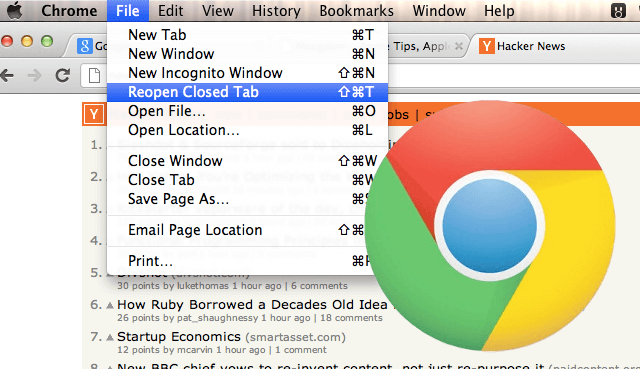 أعد فتح A Closed Tap Mac Chrome