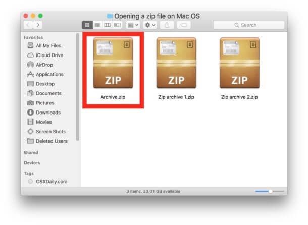 غير قادر على توسيع Zip Zip