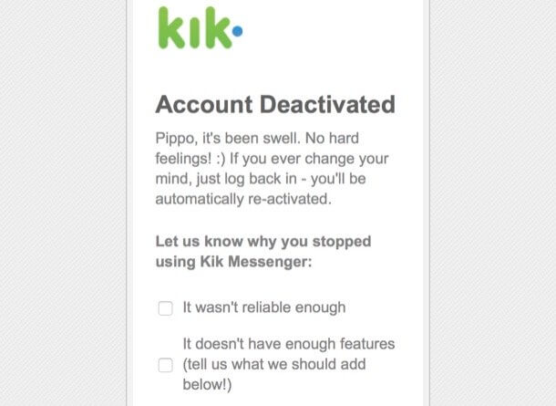 حذف حساب Kik
