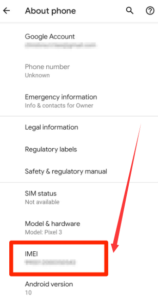 ابحث عن رقم IMEI من خلال تطبيق الإعدادات لإلغاء تأمين الناقل لهاتف Android